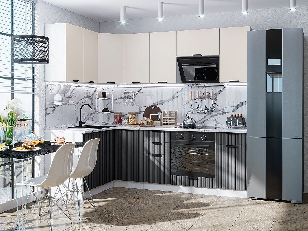 Кухня Евро Лайн-05 Агат-Антрацит, Белый