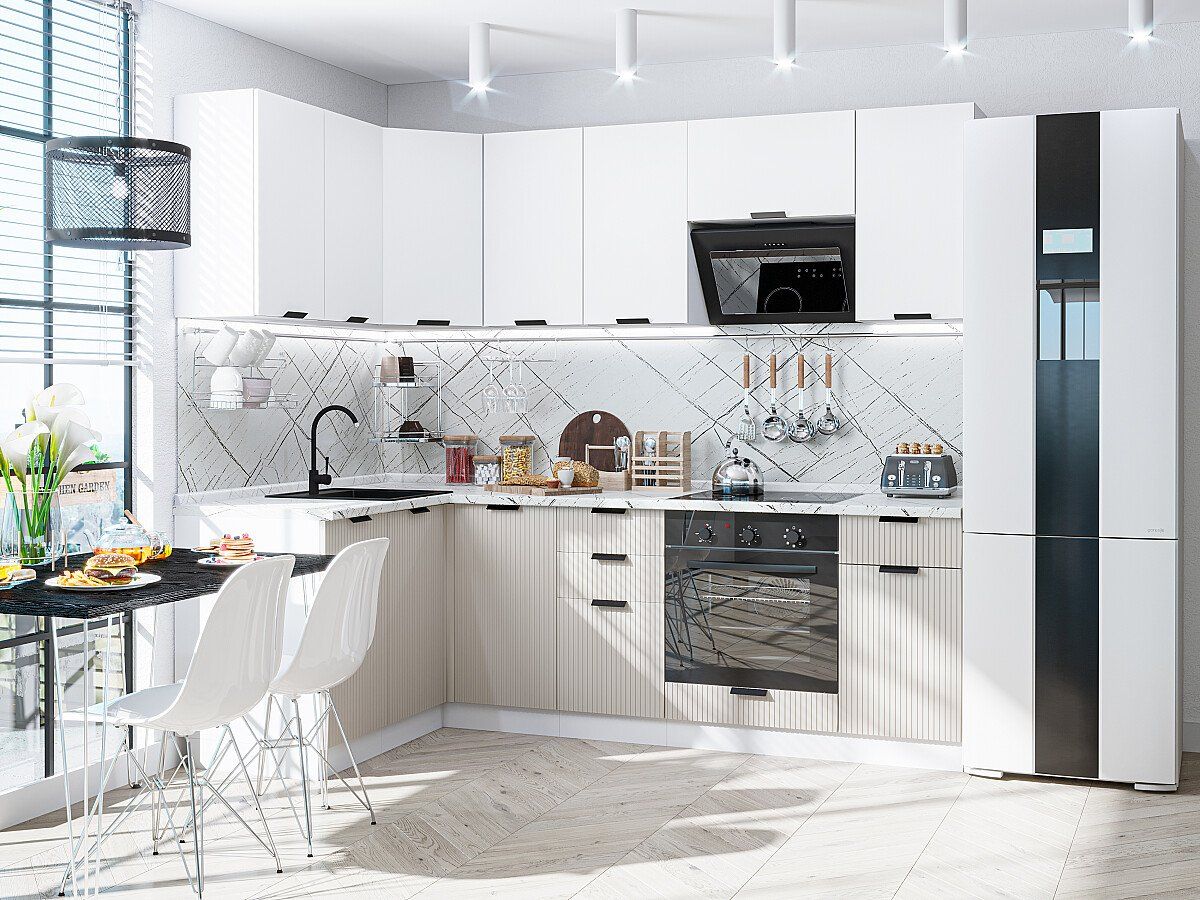 Кухня Евро Лайн-05 Белый-Агат, Белый
