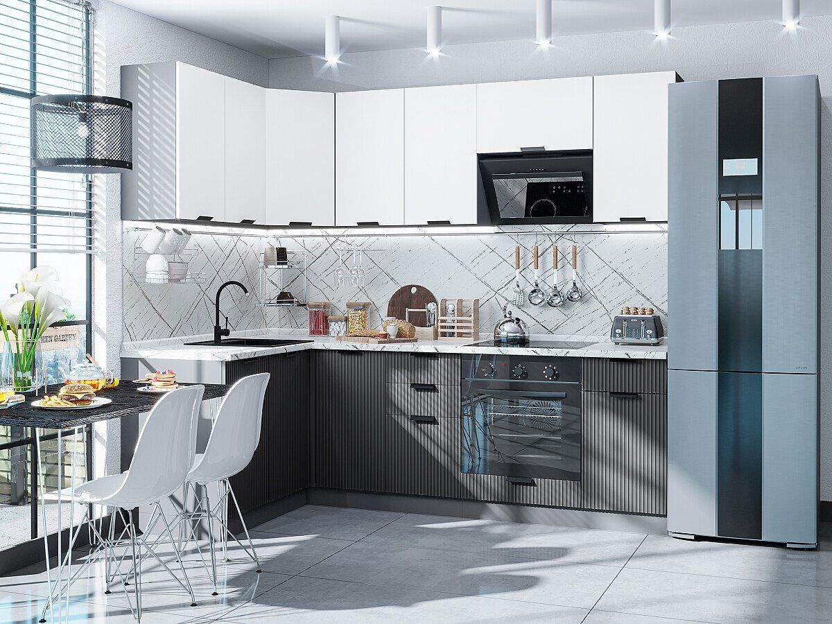 Кухня Евро Лайн-05 Белый-Антрацит, Graphite