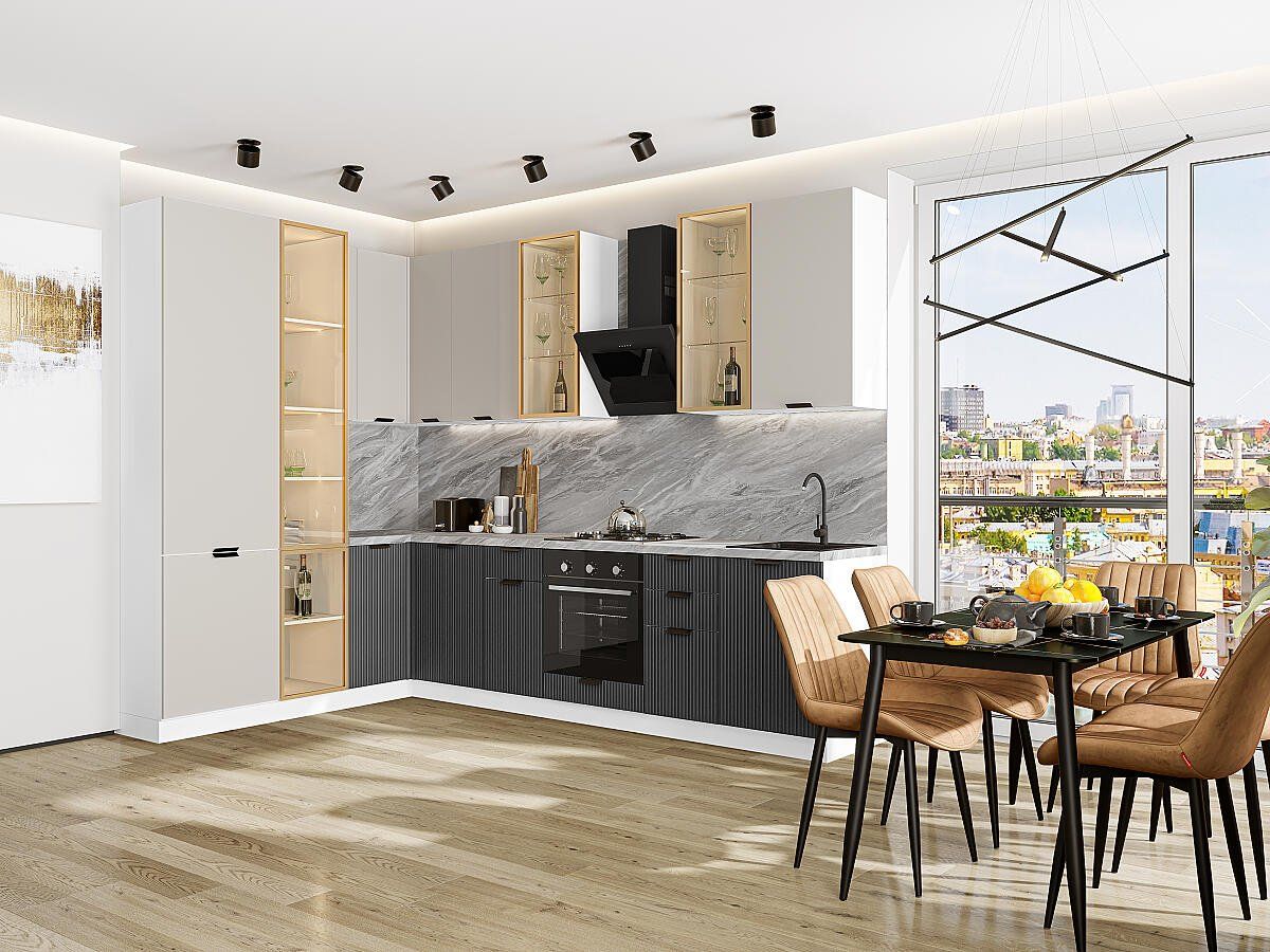 Кухня Евро Лайн-07 Агат-Антрацит, Белый