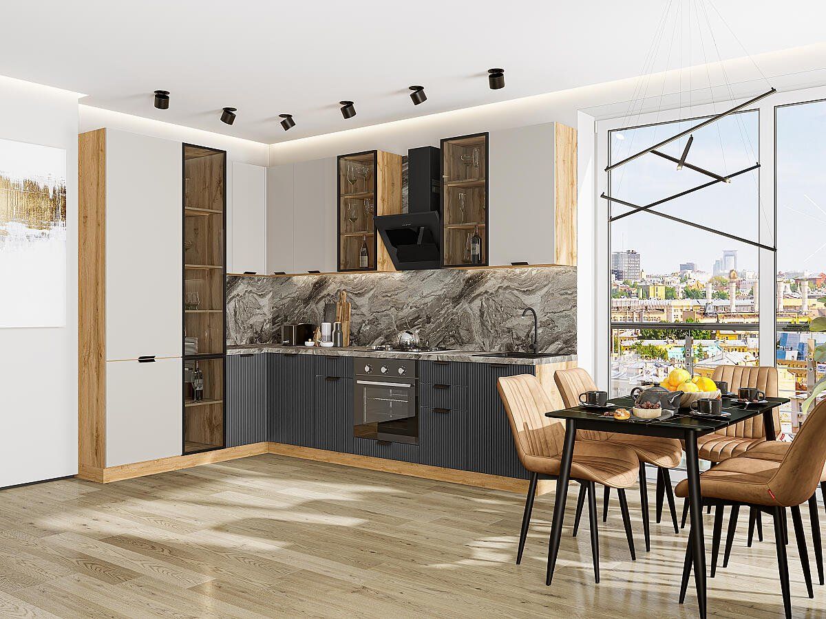 Кухня Евро Лайн-07 Агат-Антрацит, Дуб Вотан