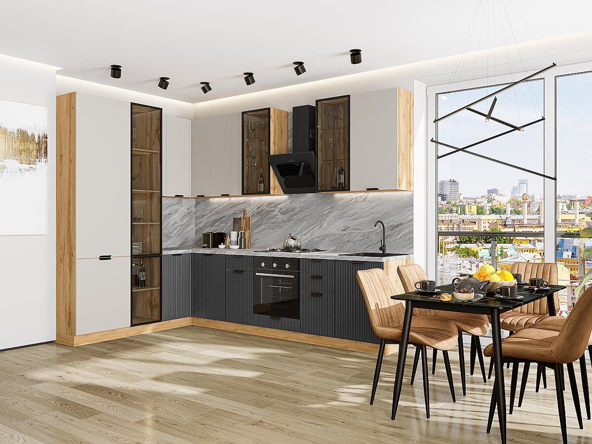 Кухня Евро Лайн-07 Агат-Антрацит, Дуб Вотан