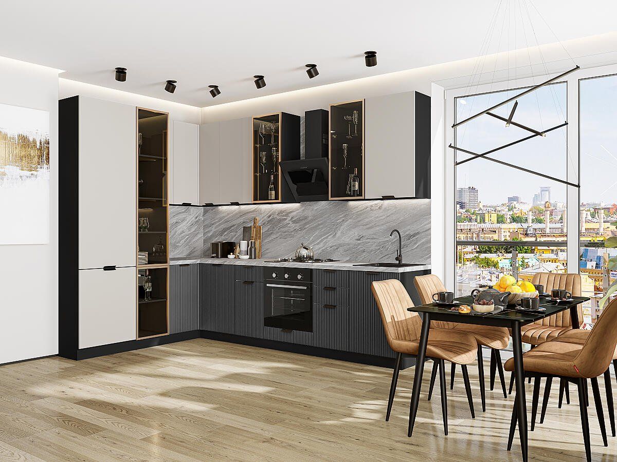 Кухня Евро Лайн-07 Агат-Антрацит, Graphite