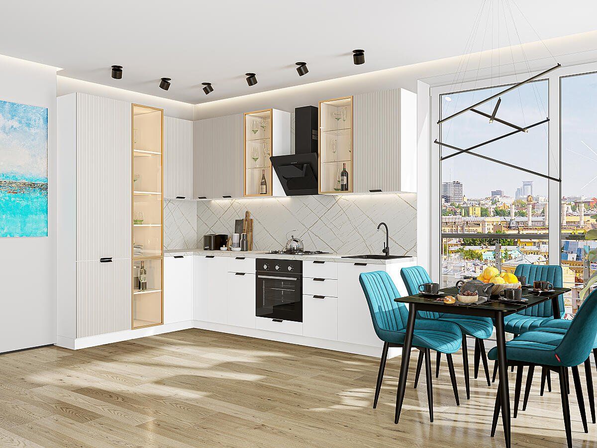 Кухня Евро Лайн-07 Агат-Белый, Белый