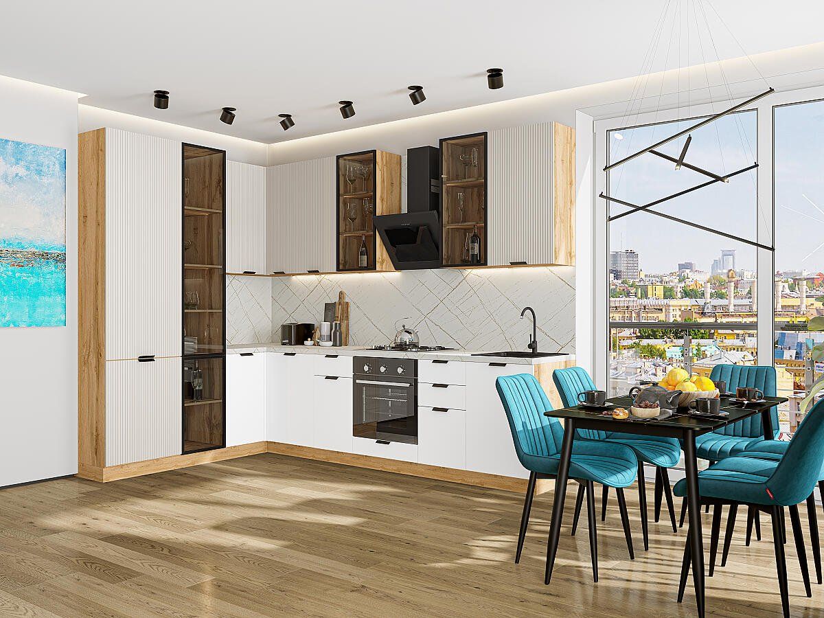 Кухня Евро Лайн-07 Агат-Белый, Дуб Вотан