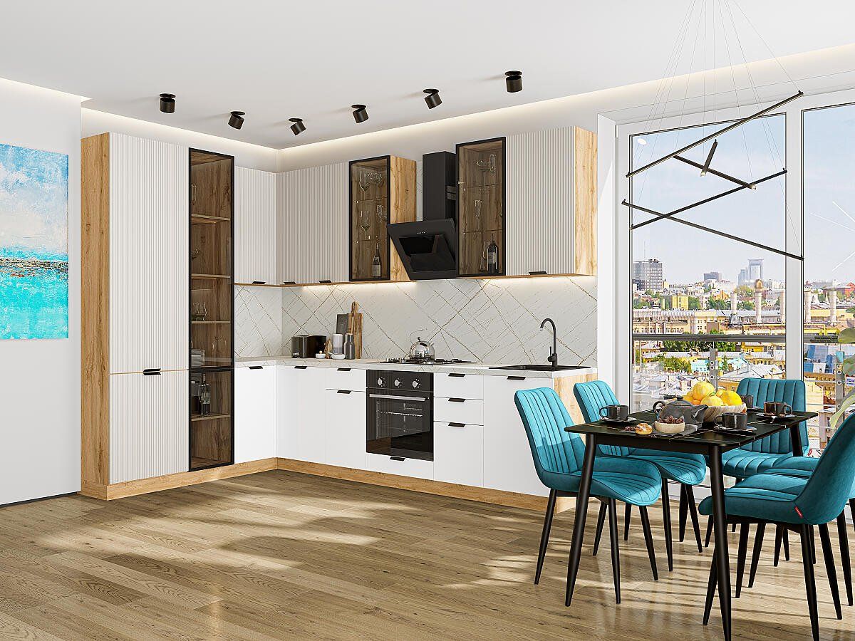 Кухня Евро Лайн-07 Агат-Белый, Дуб Вотан