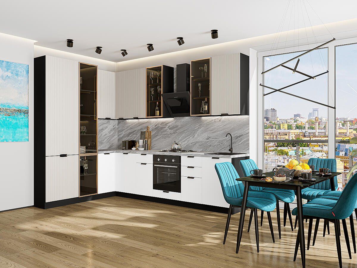 Кухня Евро Лайн-07 Агат-Белый, Graphite