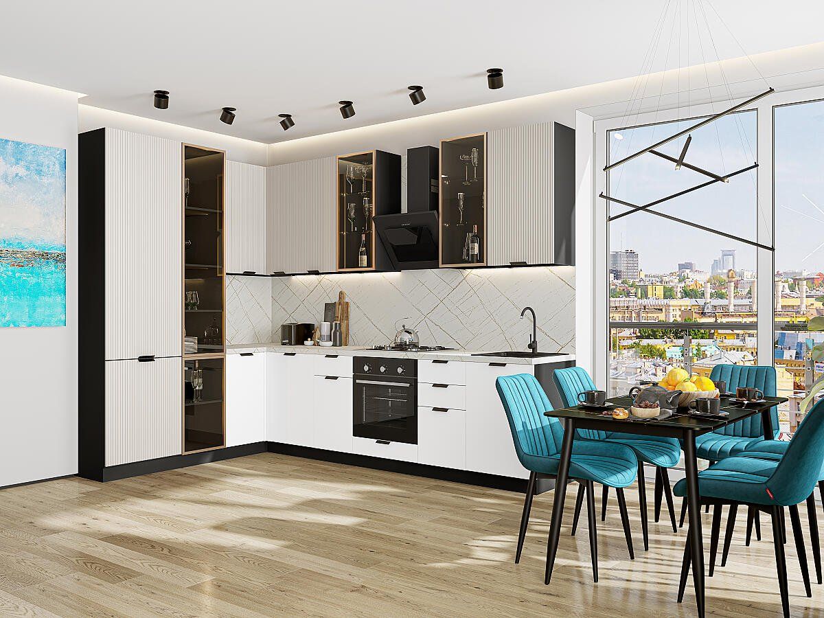 Кухня Евро Лайн-07 Агат-Белый, Graphite