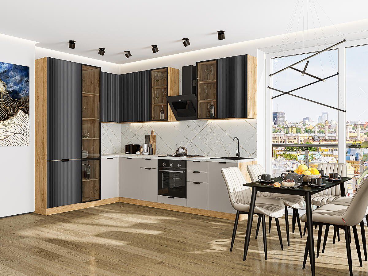 Кухня Евро Лайн-07 Антрацит-Агат, Дуб Вотан