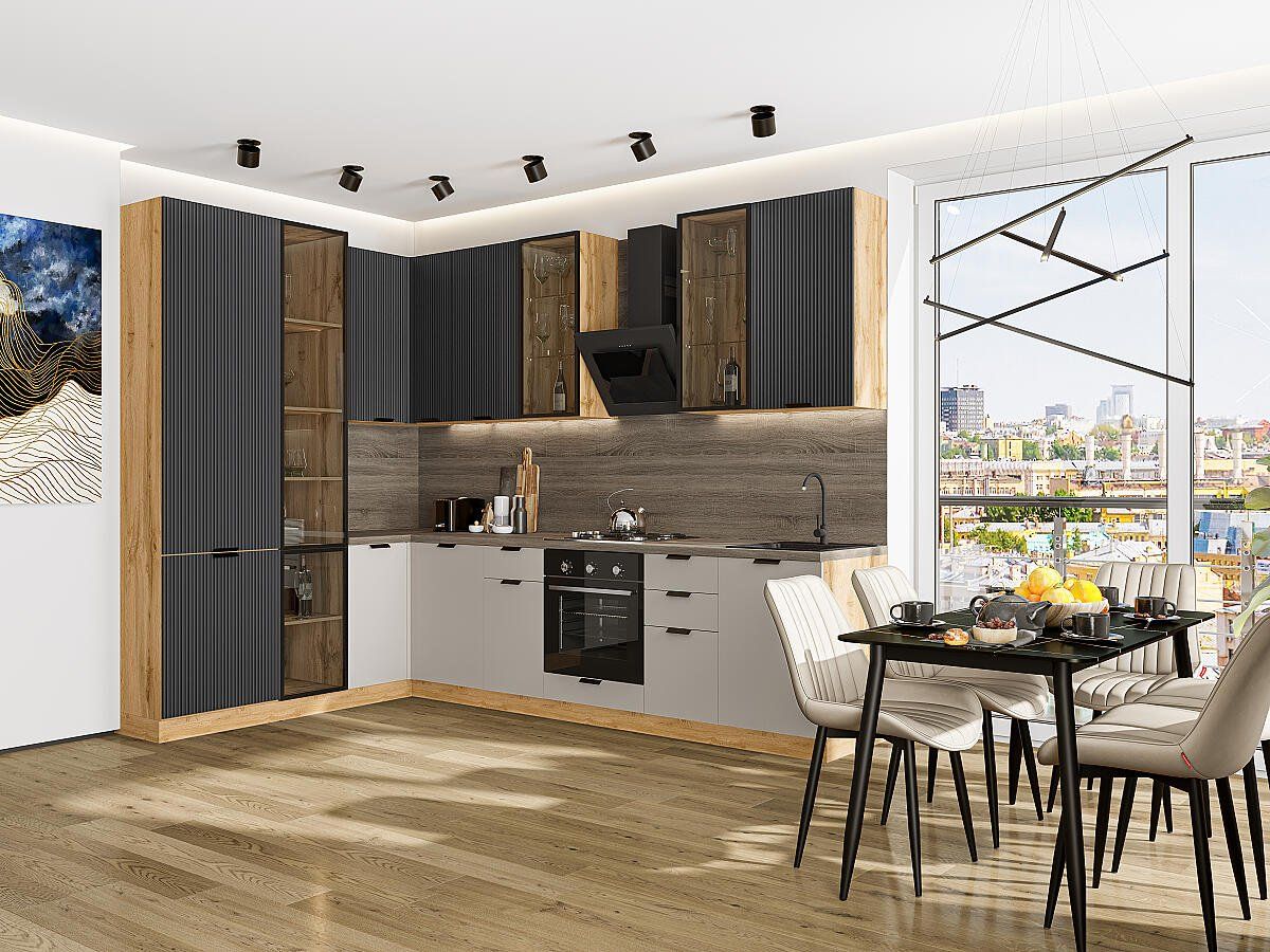 Кухня Евро Лайн-07 Антрацит-Агат, Дуб Вотан