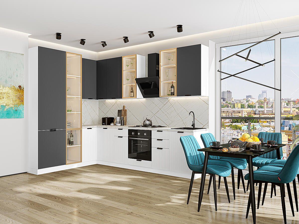 Кухня Евро Лайн-07 Антрацит-Белый, Белый