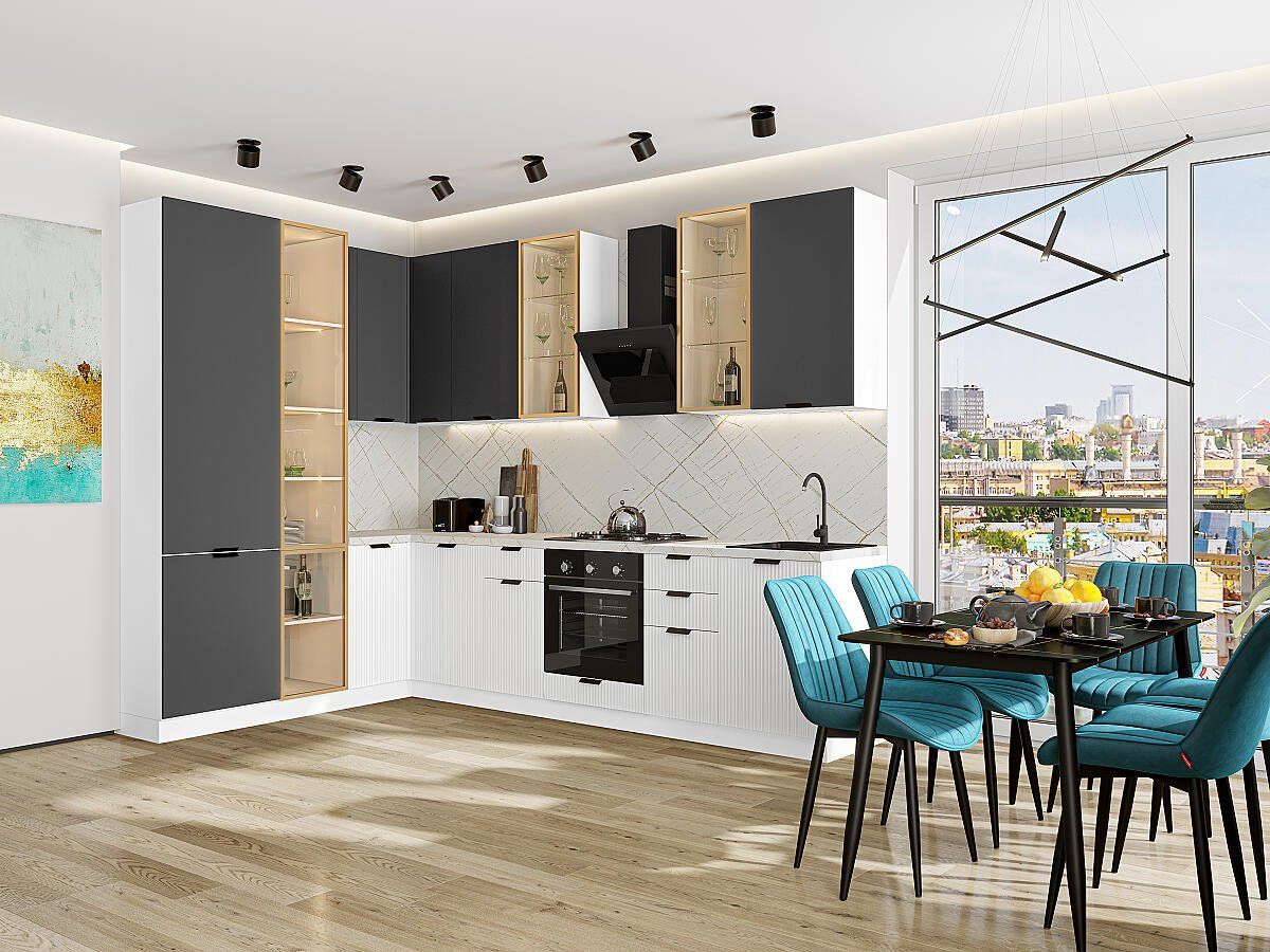 Кухня Евро Лайн-07 Антрацит-Белый, Белый