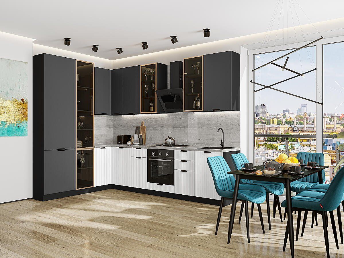 Кухня Евро Лайн-07 Антрацит-Белый, Graphite