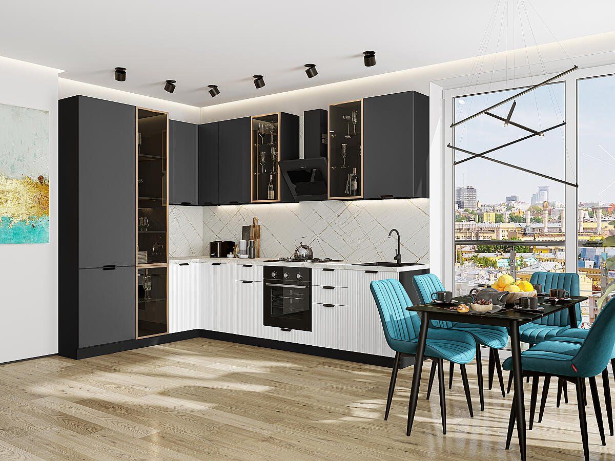 Кухня Евро Лайн-07 Антрацит-Белый, Graphite