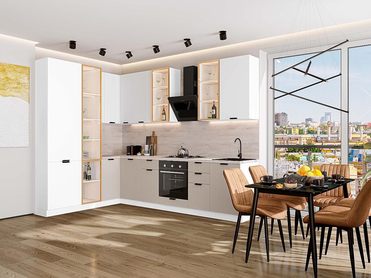 Кухня Евро Лайн-07 Белый-Агат, Белый