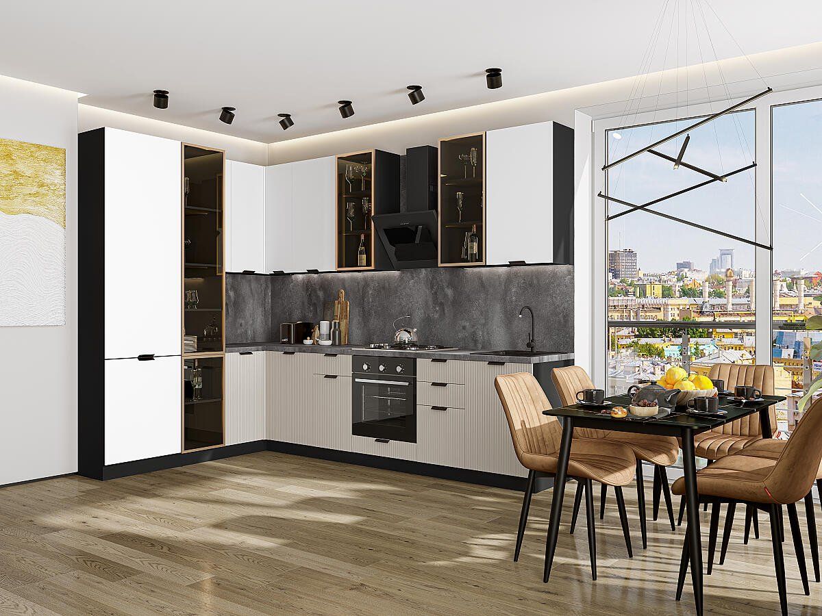 Кухня Евро Лайн-07 Белый-Агат, Graphite