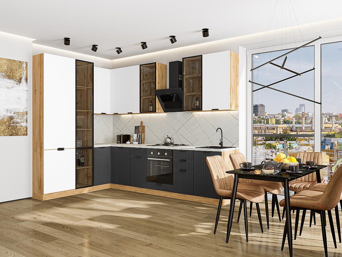 Кухня Евро Лайн-07 Белый-Антрацит, Белый