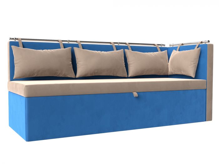 105029 Кухонный диван Метро с углом | Велюр | Бежевый | Голубой
