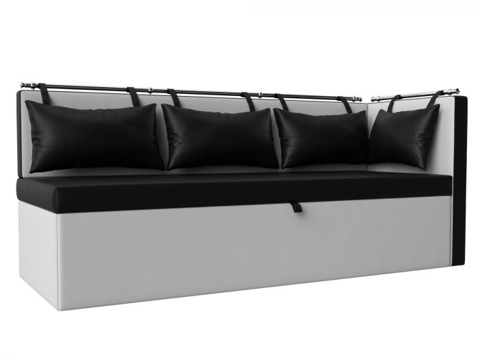 28571 Кухонный диван Метро с углом | Экокожа | Черный | Белый