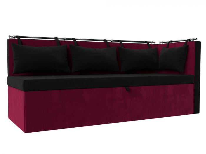 114089 Кухонный диван Метро с углом правый | Микровельвет | Черный | Бордовый