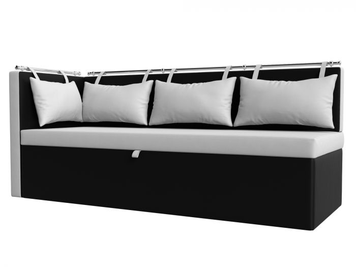 28573L Кухонный диван Метро с углом слева | Экокожа | Белый | Черный