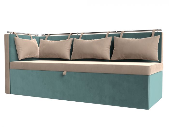 105025L Кухонный диван Метро с углом слева | Велюр | бежевый | бирюзовый