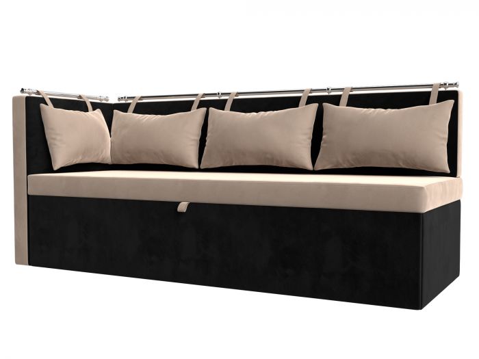 105030L Кухонный диван Метро с углом слева | Велюр | Бежевый | Черный