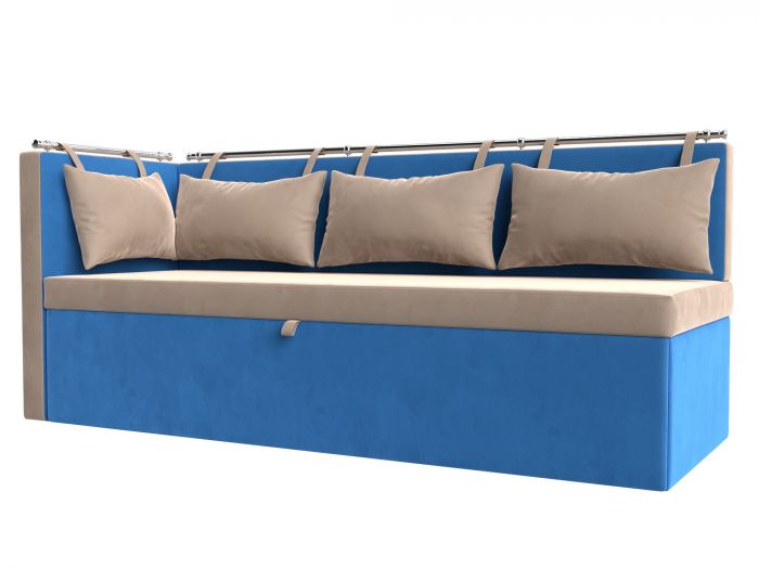 105029L Кухонный диван Метро с углом слева | Велюр | Бежевый | Голубой