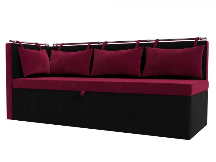 114082L Кухонный диван Метро с углом слева | Микровельвет | Бордовый | Черный
