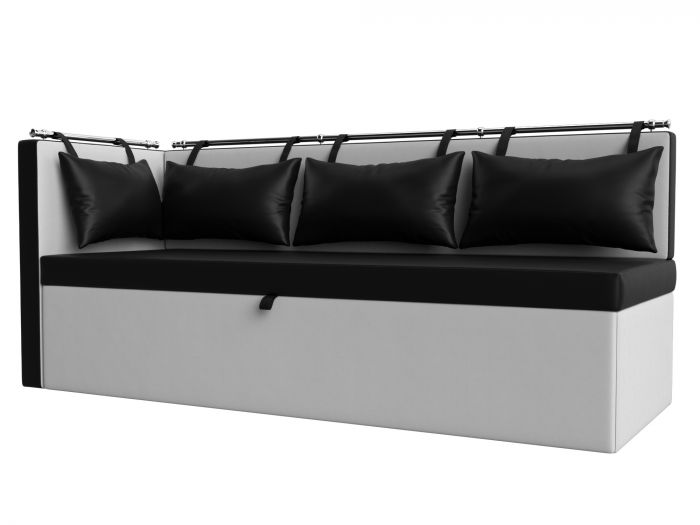 28571L Кухонный диван Метро с углом слева | Экокожа | Черный | Белый