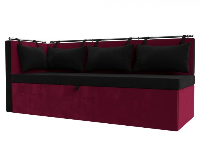 114089L Кухонный диван Метро с углом слева | Микровельвет | Черный | Бордовый