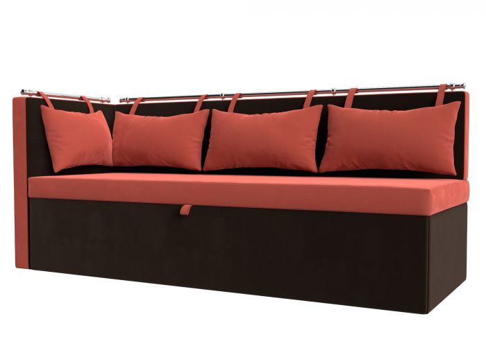 114084L Кухонный диван Метро с углом слева | Микровельвет | Коралловый | Коричневый