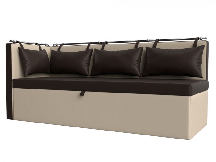 28572L Кухонный диван Метро с углом слева | Экокожа | Коричневый | Бежевый
