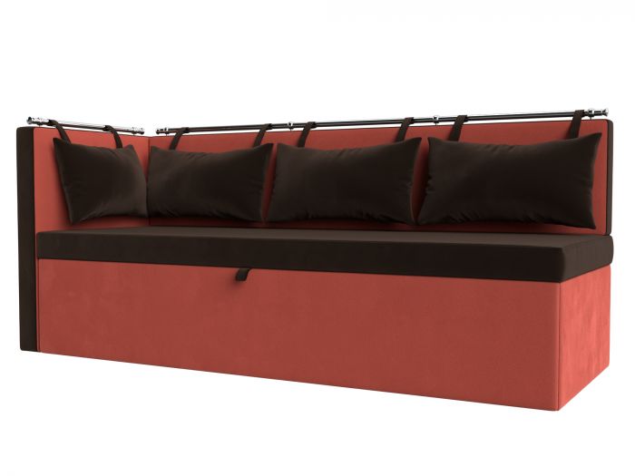 114087L Кухонный диван Метро с углом слева | Микровельвет | Коричневый | Коралловый