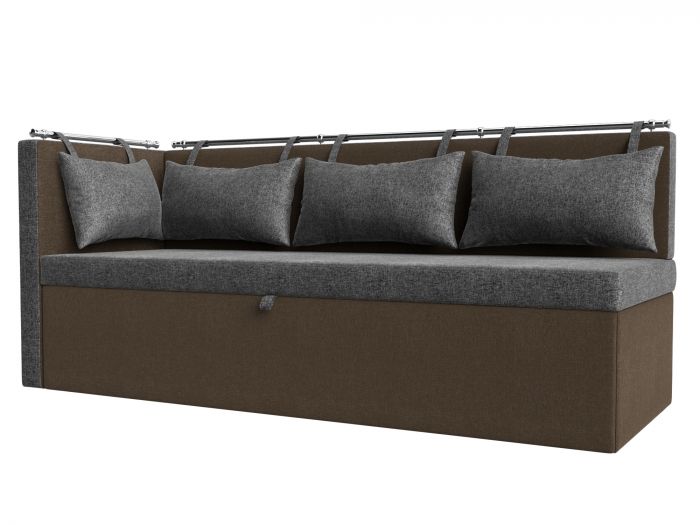 114091L Кухонный диван Метро с углом слева | Рогожка | Серый | коричневый