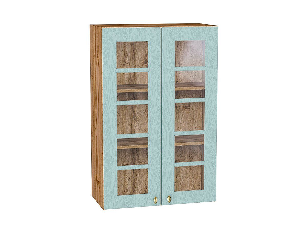 Кухонный модуль. Шкаф верхний с 2-мя остекленными дверцами Прованс Голубой, Дуб Вотан