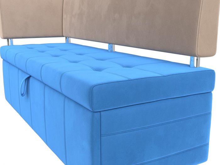 115927L Кухонный прямой диван Стоун с углом левый | Велюр | голубой | бежевый