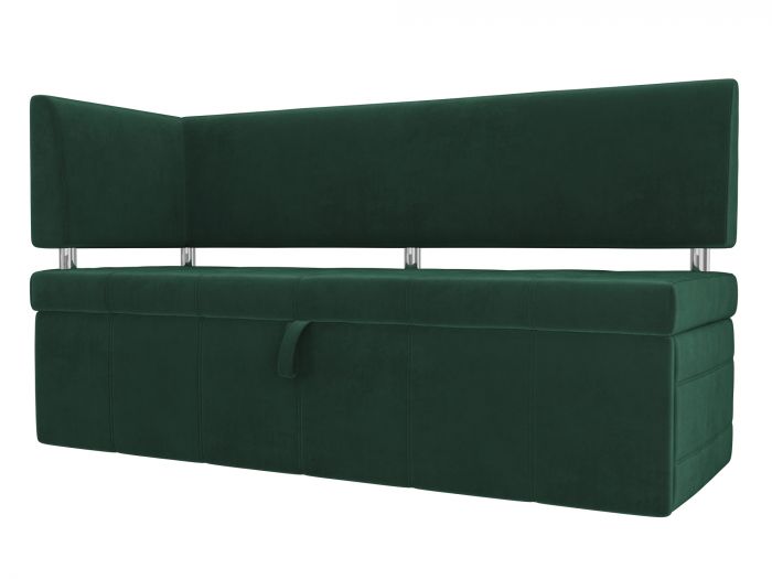 107268L Кухонный прямой диван Стоун с углом левый | Велюр | Зеленый