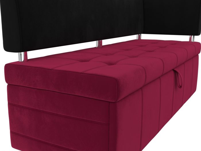 115935 Кухонный прямой диван Стоун с углом правый | Микровельвет | Бордовый | Черный