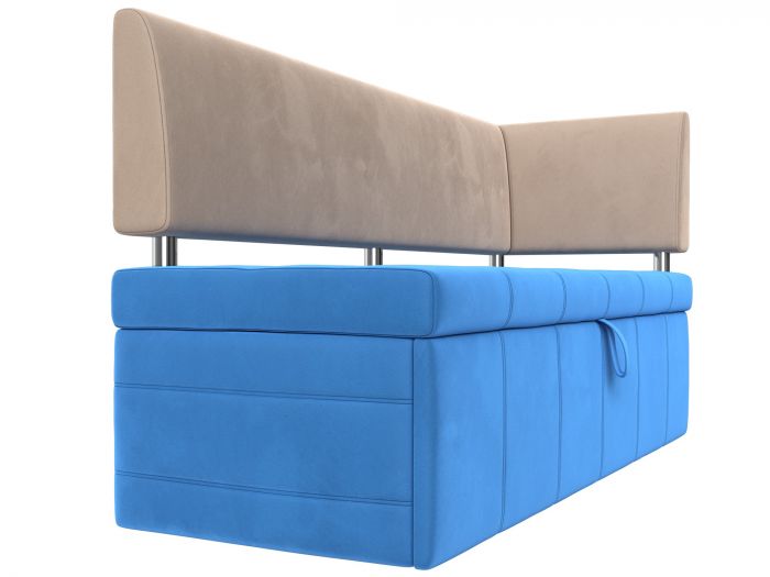115927 Кухонный прямой диван Стоун с углом правый | Велюр | голубой | бежевый