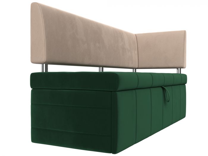 115928 Кухонный прямой диван Стоун с углом правый | Велюр | Зеленый | Бежевый