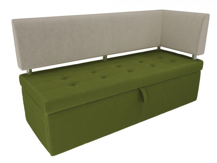 107276 Кухонный прямой диван Стоун с углом | Микровельвет | Зеленый | Бежевый
