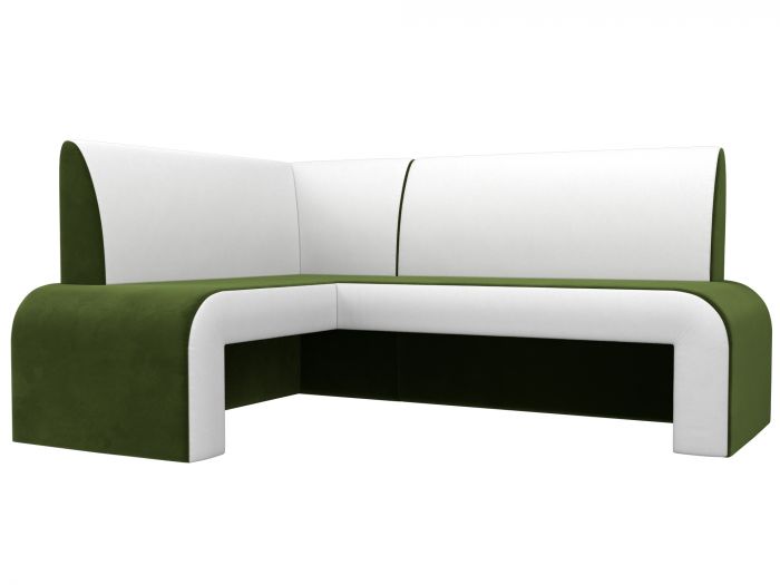 107007L Кухонный угловой диван Кармен левый угол | Микровельвет | Экокожа | Зеленый | Белый