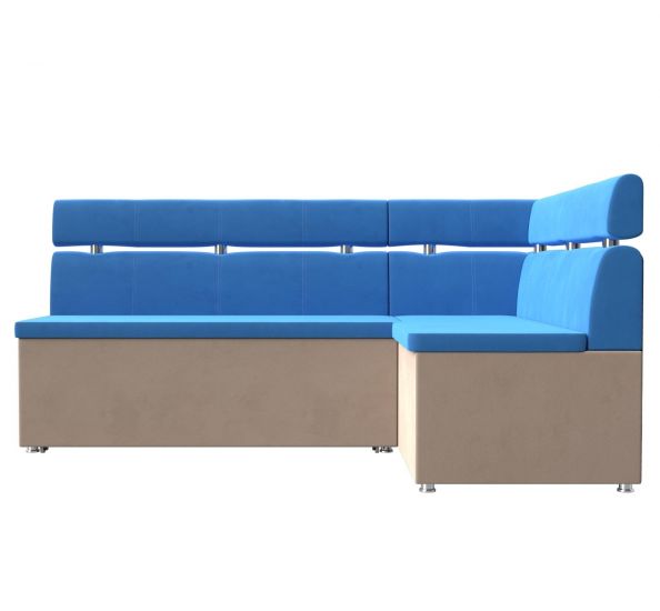 106590 Кухонный угловой диван Классик | Велюр | голубой | бежевый