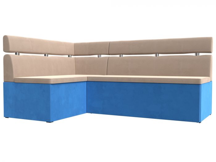 117973L Кухонный угловой диван Классик левый угол | Велюр | Бежевый | Голубой