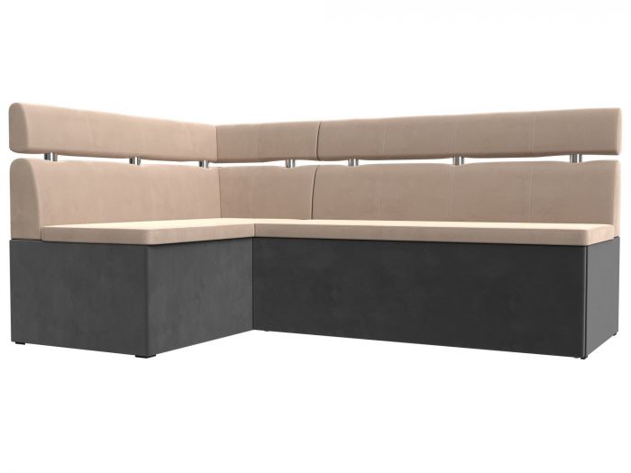 117975L Кухонный угловой диван Классик левый угол | Велюр | Бежевый | Серый