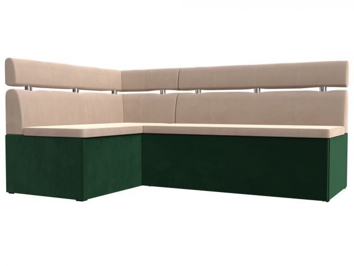 117974L Кухонный угловой диван Классик левый угол | Велюр | Бежевый | Зеленый