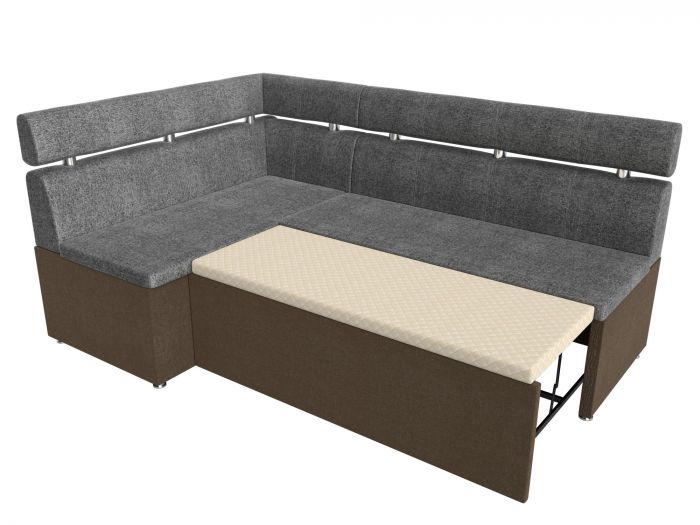 106582L Кухонный угловой диван Классик левый угол | Рогожка | Серый | коричневый