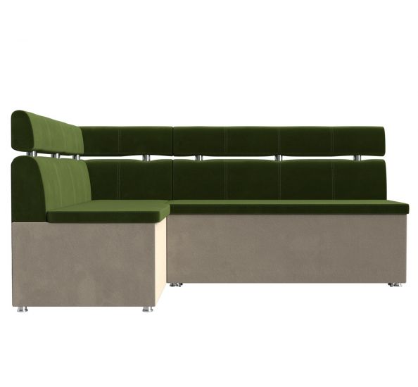 106574L Кухонный угловой диван Классик левый угол | Микровельвет | Зеленый | Бежевый