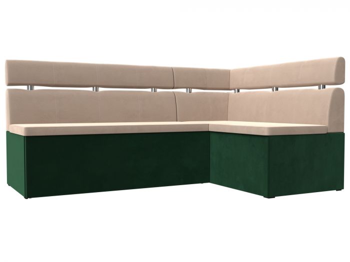 117974 Кухонный угловой диван Классик правый угол | Велюр | Бежевый | Зеленый